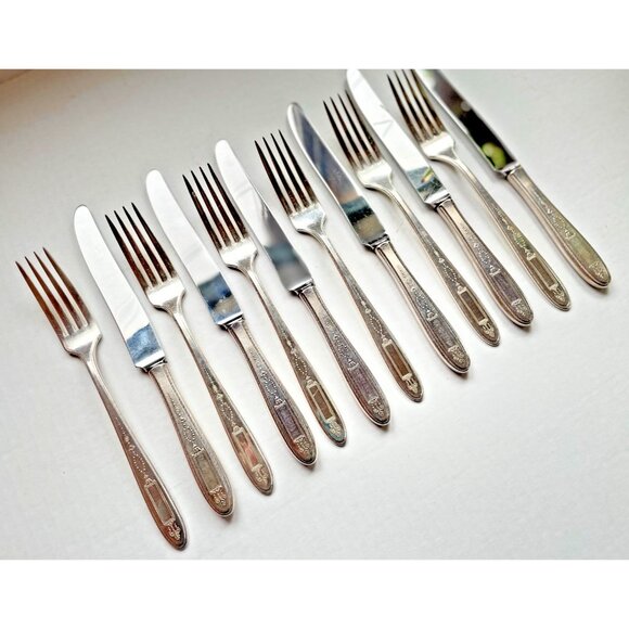 Vintage Oneida Grosvenor Community Dinner Forks & Knives 1921 Pattern 6 Service - Picture 4 of 6